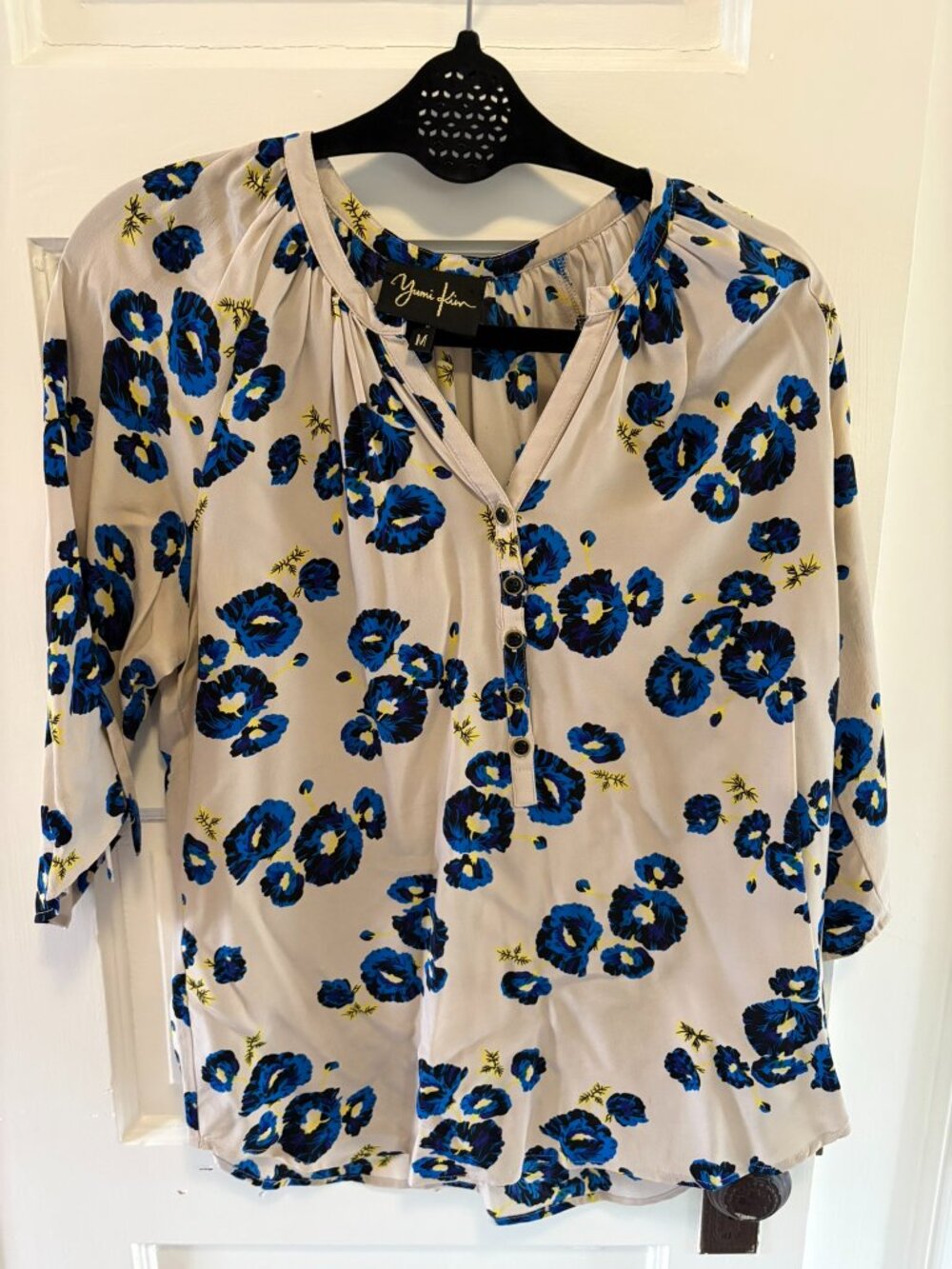 Yumi Kim Floral Print Blouse 3/4 Sleeve V-Neck Size M